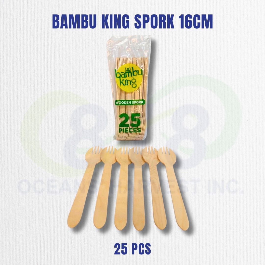 Bambu King Wooden Spork 16cm 25pcs – Disposable Eco-Friendly Spoon Fork