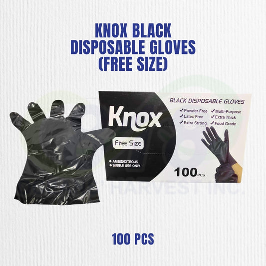 Knox Black Disposable Gloves Free Size 100pcs – Food Grade Gloves